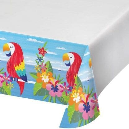 Lush Luau Parrot Plastic Border Print Tablecover 54 X 102