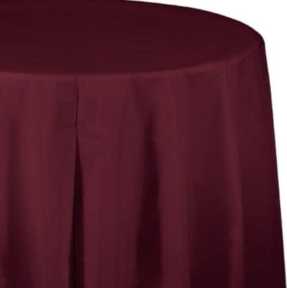 Plastic Tablecover, Octy Round, 82", Burgundy, 1 Ct