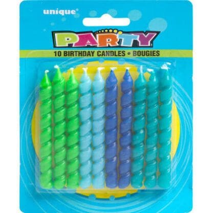 Spiral Birthday Candles, Blue & Green 10ct