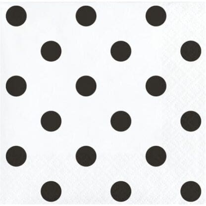 Club Pack of 192 Black and White 2-Ply Polka Dots Beverage Napkins 5"