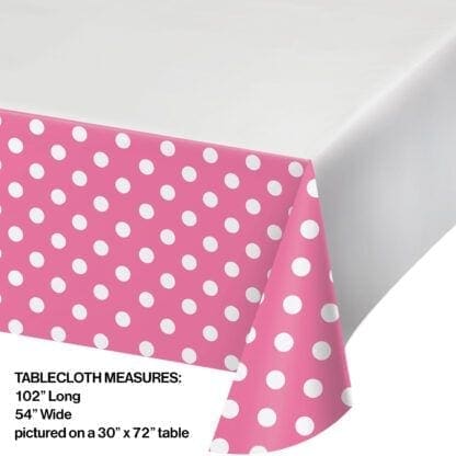 Creative Converting Dots & Stripes Candy Pink Plastic Tablecover Border Print, 54" X 102"