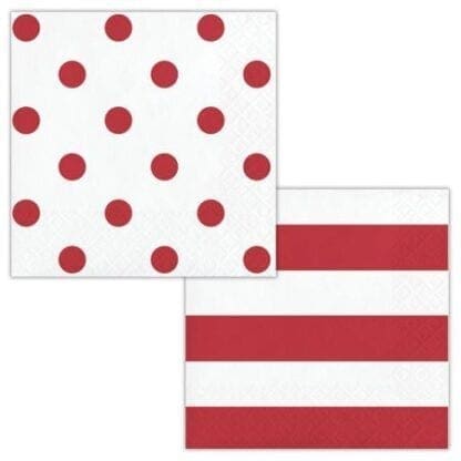 Creative Converting Dots & Stripes Classic Red Beverage Napkins, 16 Ct