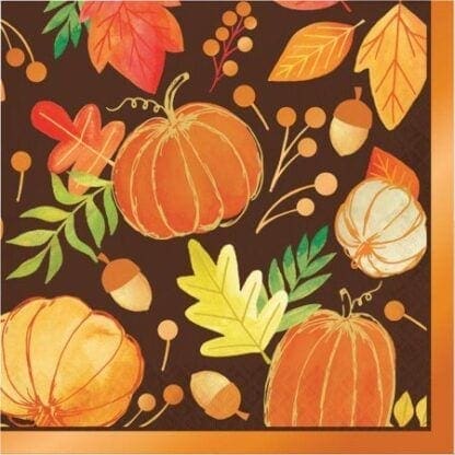 Give Thanks 16 Luncheon Napkins Thanksgiving Leaves Foil Stamp 3 Ply