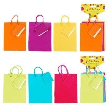 Flomo SCHD03S3 Small Bright Mixed Matte Gift Bags With Header, 2 Groups - 3 Count (Pack of 120)