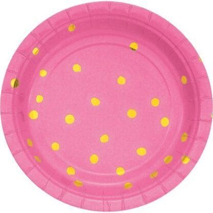 Candy Pink and Gold Foil Dot Dessert Plates, 8 Pk