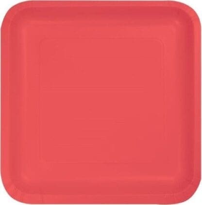 18/Pack - Creative Converting 463146 9 Coral Orange Square Paper Plate