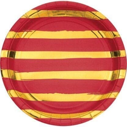 Classic Red and Gold Foil Striped 9" Paper Plates - 8ct