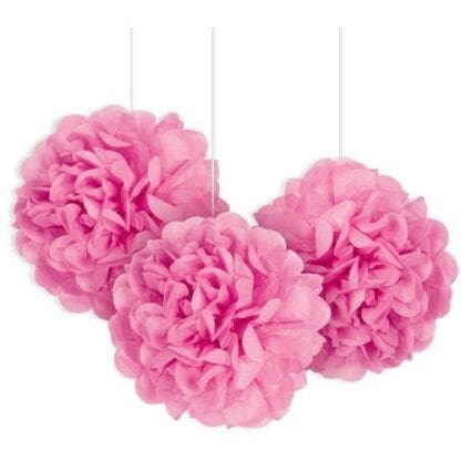 Tissue Paper Pom Poms, 9 in, Hot Pink, 3ct