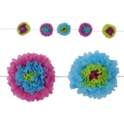 Tissue Flower Garland - Blue Lime Green Purple Case of 12