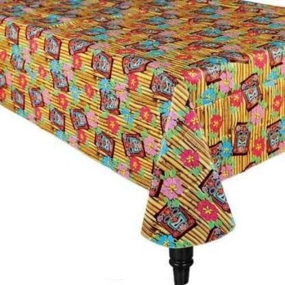 Luau Tiki Time Flannel-Backed Vinyl Table Cover