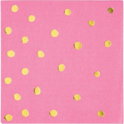 Candy Pink and Gold Foil Dot Beverage Napkins, 16 Pk