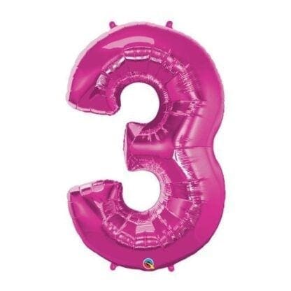 34" Number 3 Magenta Balloon - Image 2