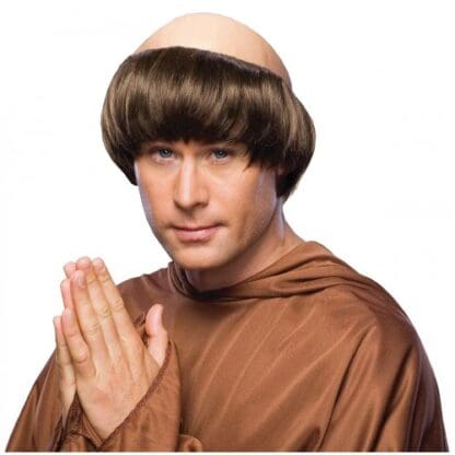 Brown Bald Spot Balding Monk Friar Tuck Priest Medieval Adult Halloween Wig Mens