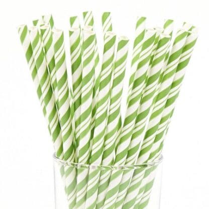 Green and White Striped Paper Straws