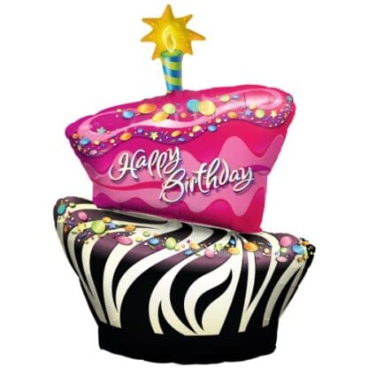 Funky Zebra Birthday Cake Foil Balloon