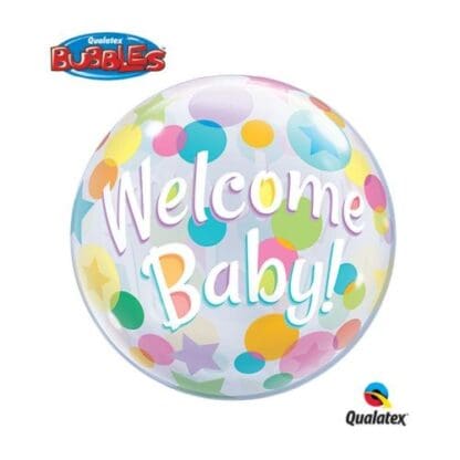 22 in. Welcome Baby Colorful Dots Bubble Balloon