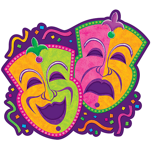 X in. Comedy and Tragedy Masks Mardi Gras Paper Cutouts - Party Place - Fort Smith